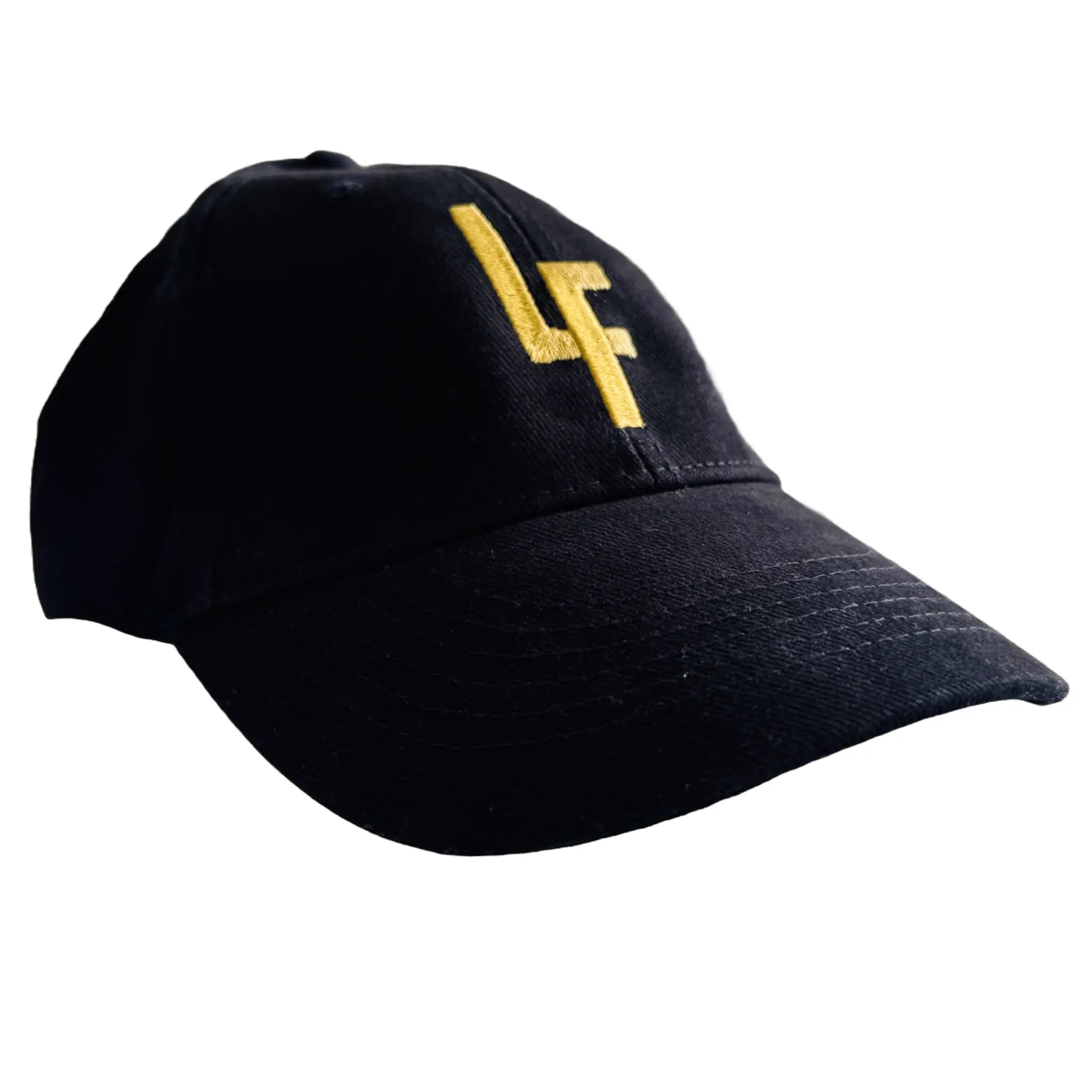 Gorra ovalada de diseño LUXFEEL en color Negro, con el logotipo LF en relieve en la parte frontal