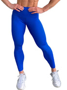 Mujer vistiendo los leggings compresivos de cintura alta Legging Myself de LUXFEEL en color Azul, que ofrecen un efecto segunda piel.